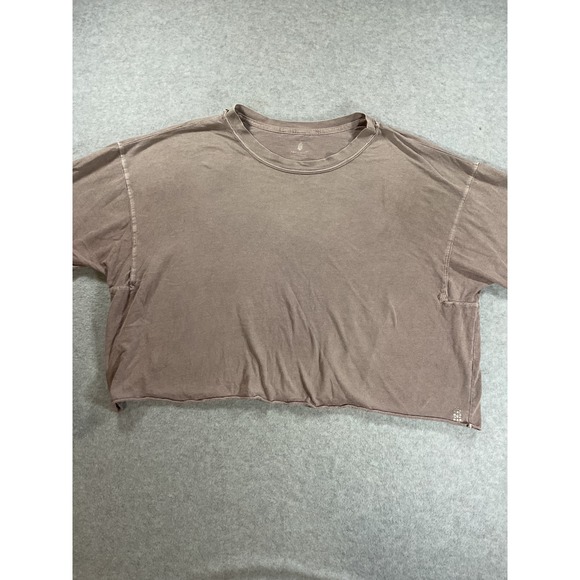 Free People Movement Tops - Free People Movement Womens M Cropped Tee Washed Mauve Brown Raw Hem 2052